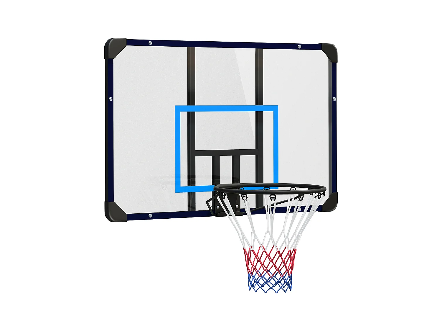 Panier de basket mural, design professionnel, acier, noir avec filet (113x61x73cm)