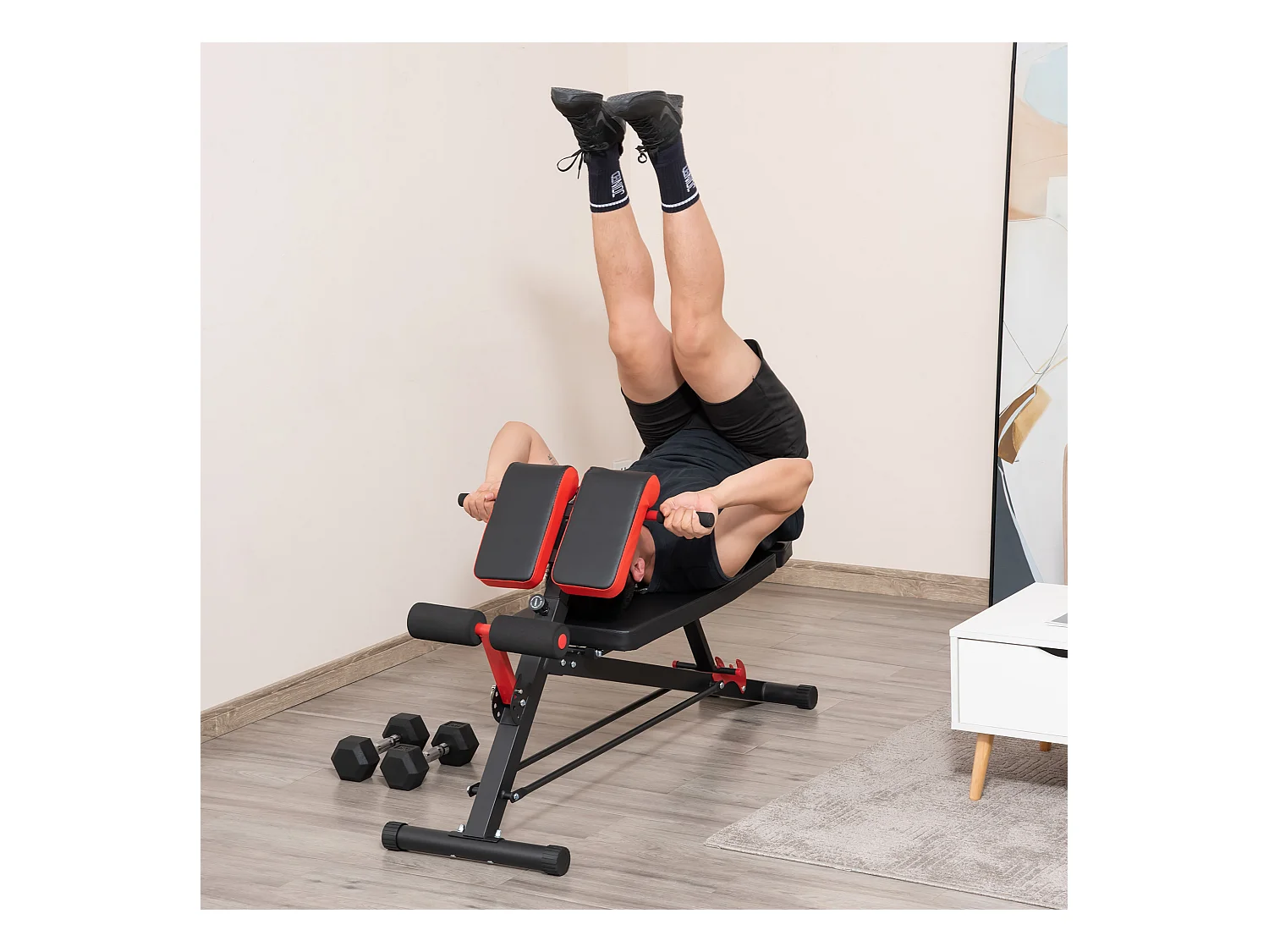 Banc de musculation réglable multifonction, acier, noir, avec repose-pieds et siège ajustable (64x146x73.5-85 cm)