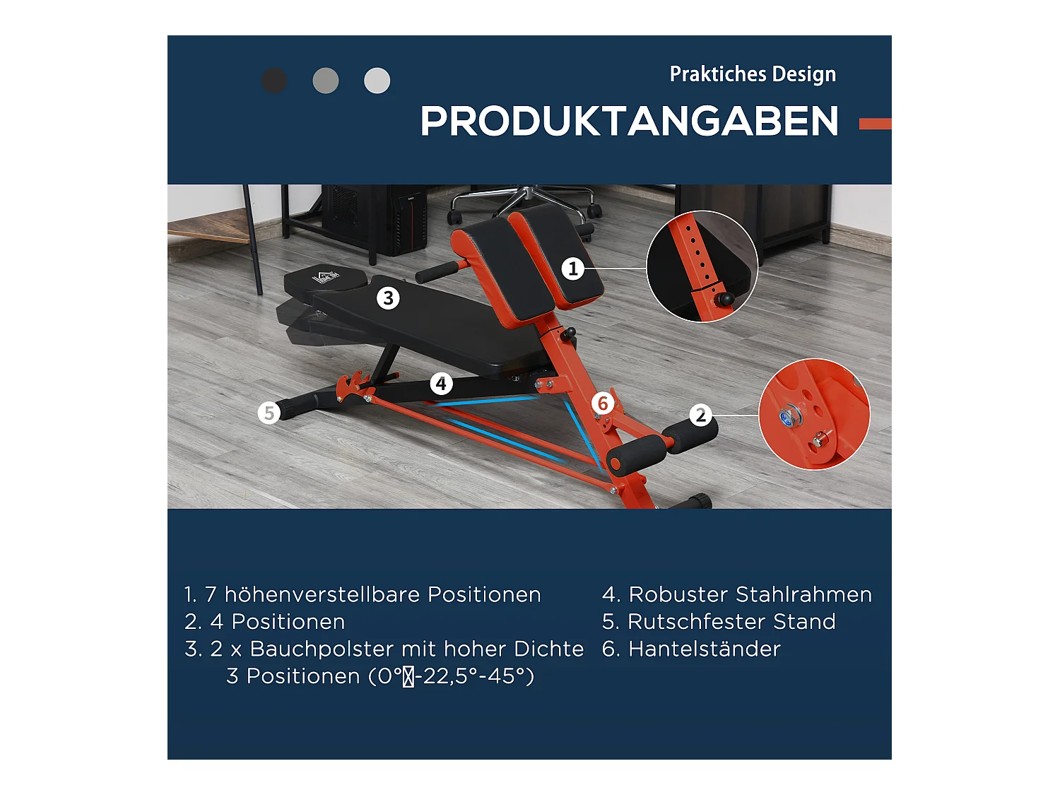 Banc de musculation réglable multifonction, acier, noir, avec repose-pieds et siège ajustable (64x146x73.5-85 cm)