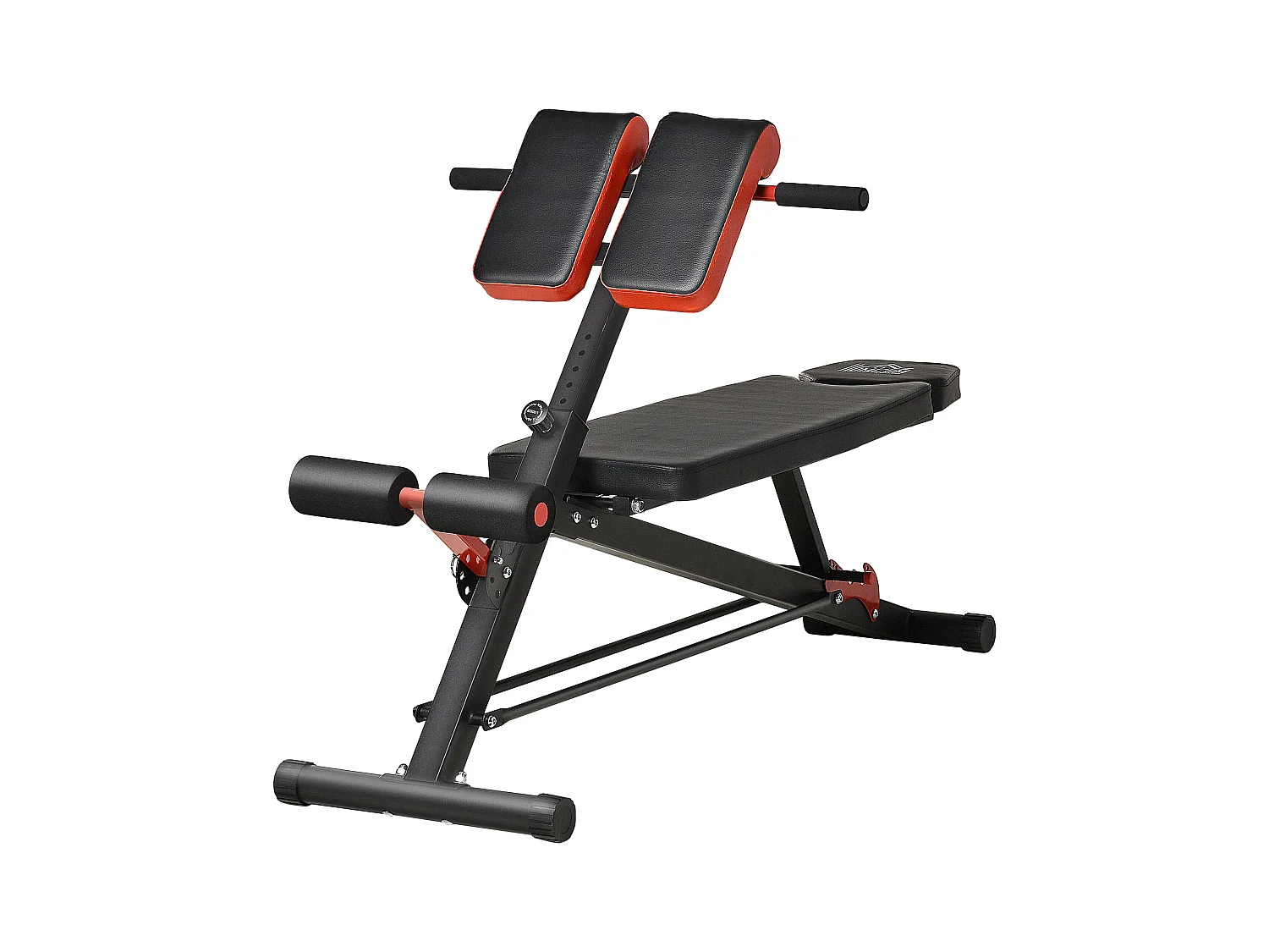 Banco de pesas multifuncional ajustable, de acero, color negro, con reposapiés y asiento regulable (64x146x73,5-85 cm)