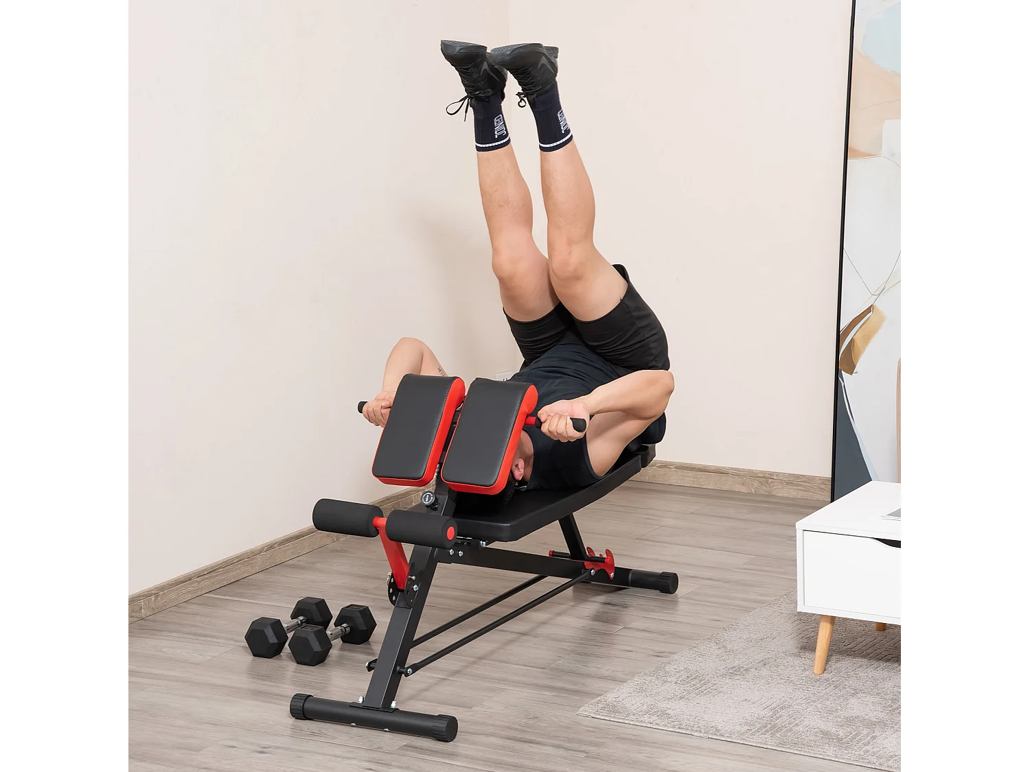 Banc de musculation réglable multifonction, acier, noir, avec repose-pieds et siège ajustable (64x146x73.5-85 cm)