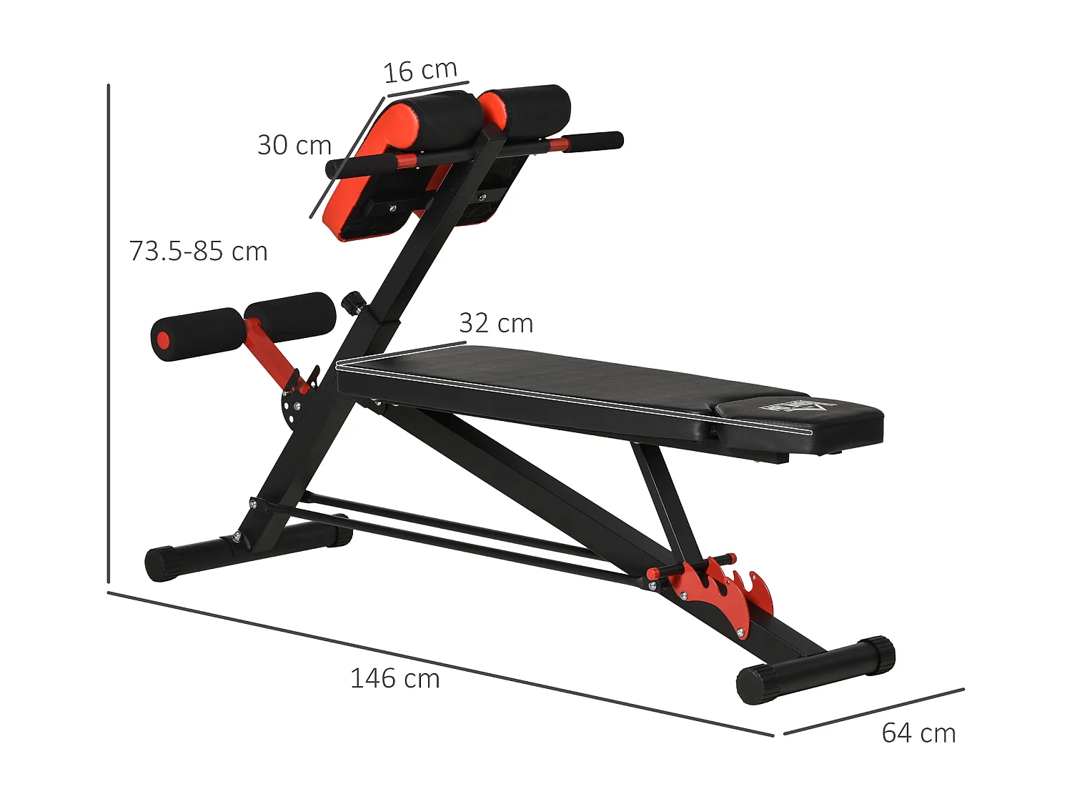 Banc de musculation réglable multifonction, acier, noir, avec repose-pieds et siège ajustable (64x146x73.5-85 cm)
