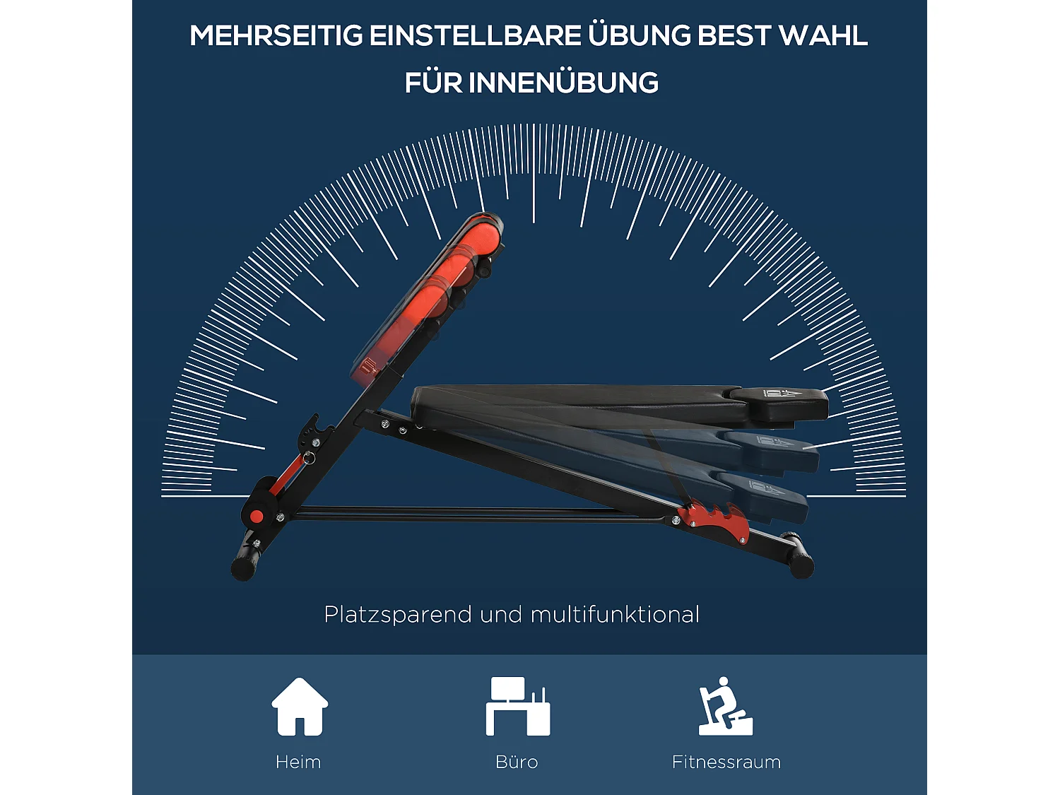 Banc de musculation réglable multifonction, acier, noir, avec repose-pieds et siège ajustable (64x146x73.5-85 cm)