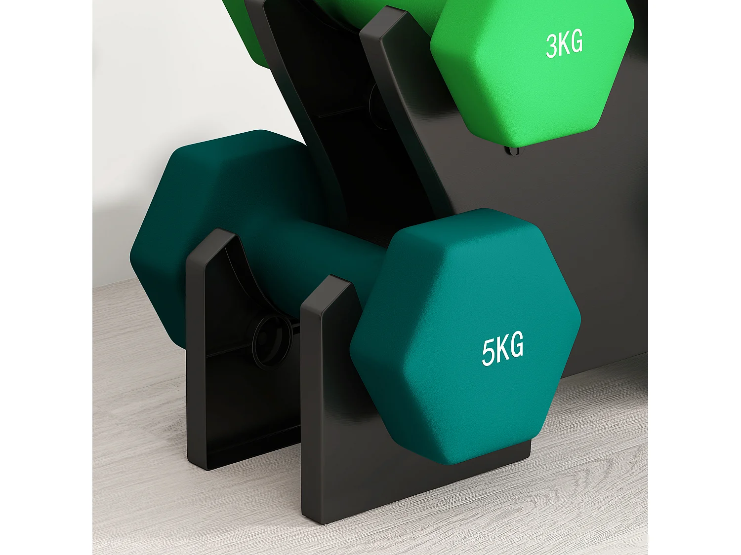 Set de 6 Hanteln avec support, 2 x 1kg, 2 x 3kg, 2 x 5kg, métal, multicolore (34x10x34 cm)