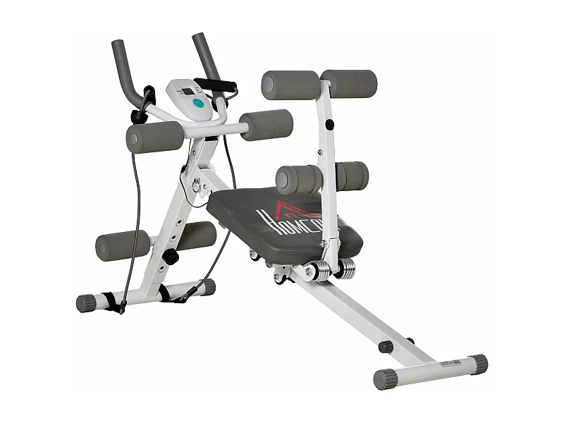 Banc d'entraînement abdominal 2-en-1 réglable avec écran LCD, acier, blanc et gris (117x46x70 cm)