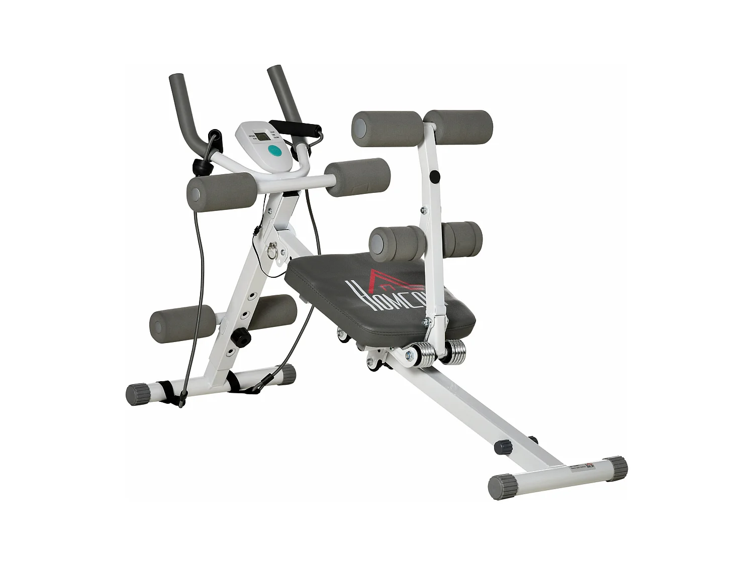 Banc d'entraînement abdominal 2-en-1 réglable avec écran LCD, acier, blanc et gris (117x46x70 cm)