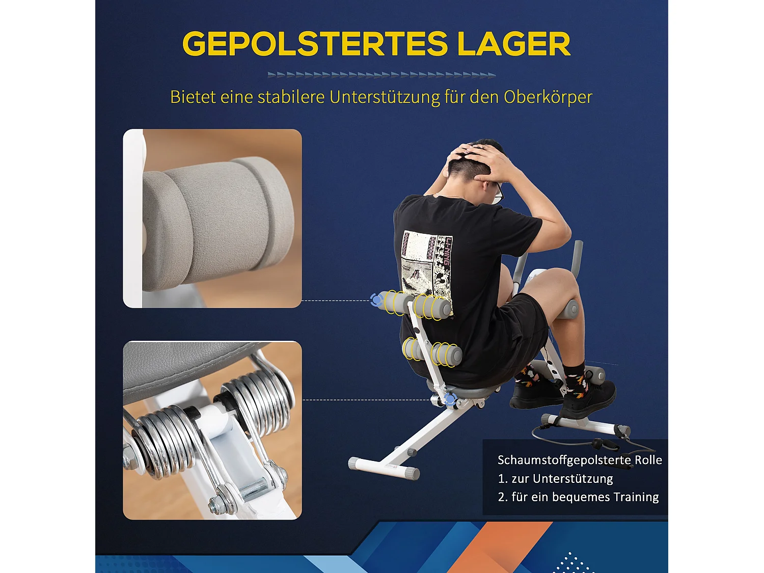 Banc d'entraînement abdominal 2-en-1 réglable avec écran LCD, acier, blanc et gris (117x46x70 cm)