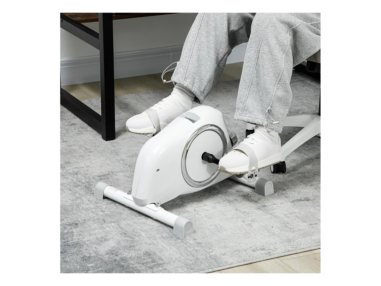 Vélo d'exercice mini pédalier avec résistance magnétique 8 niveaux, acier, blanc (48x43x31cm)