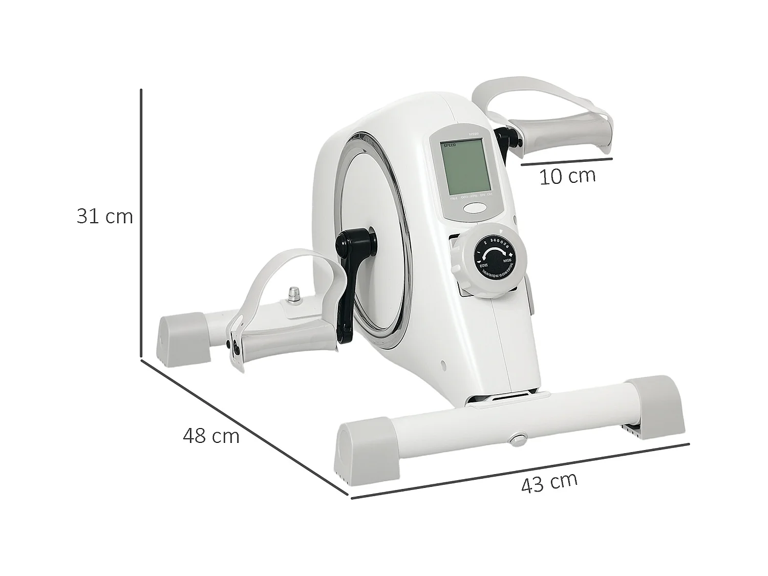 Vélo d'exercice mini pédalier avec résistance magnétique 8 niveaux, acier, blanc (48x43x31cm)