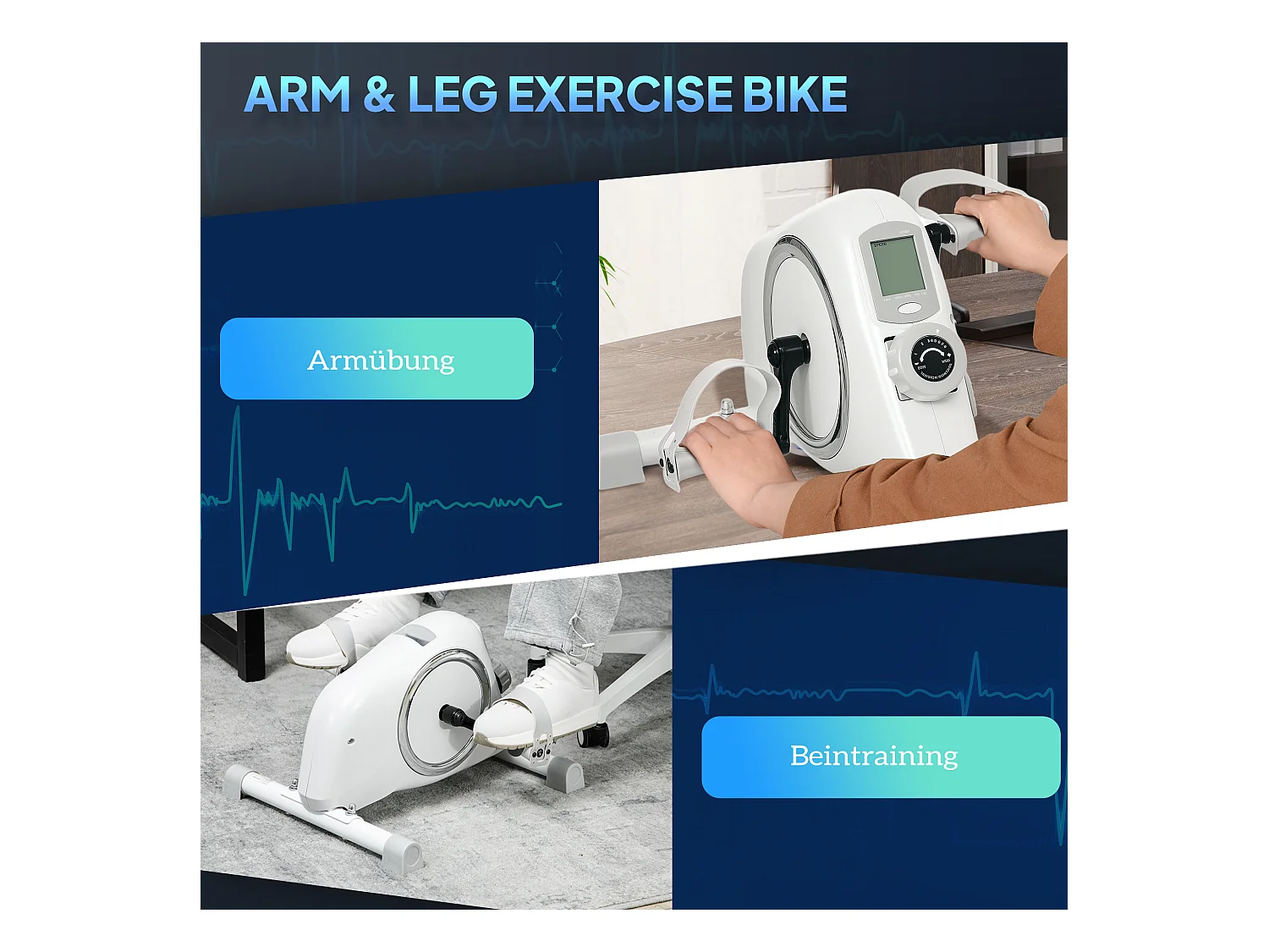 Vélo d'exercice mini pédalier avec résistance magnétique 8 niveaux, acier, blanc (48x43x31cm)