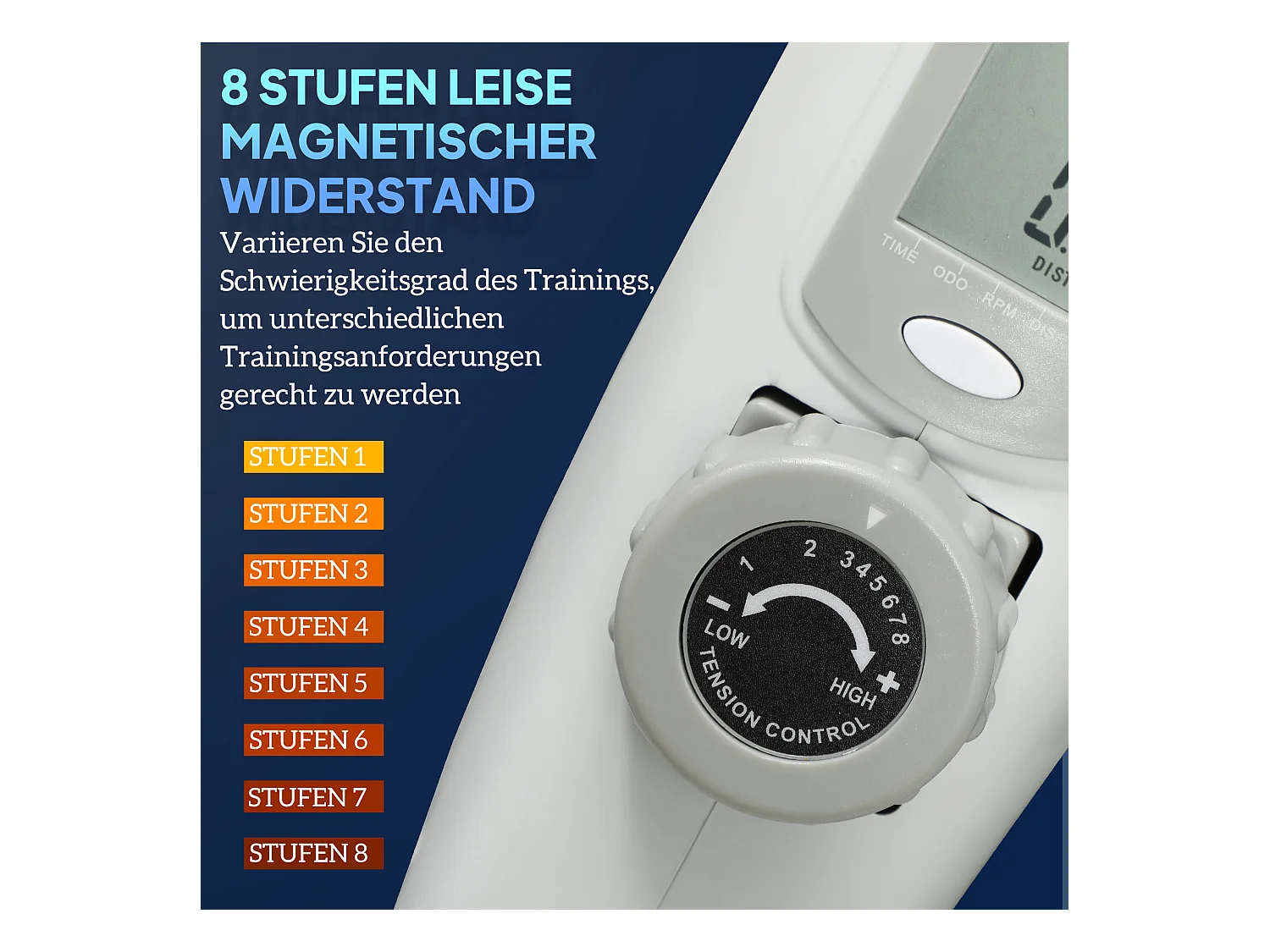 Vélo d'exercice mini pédalier avec résistance magnétique 8 niveaux, acier, blanc (48x43x31cm)