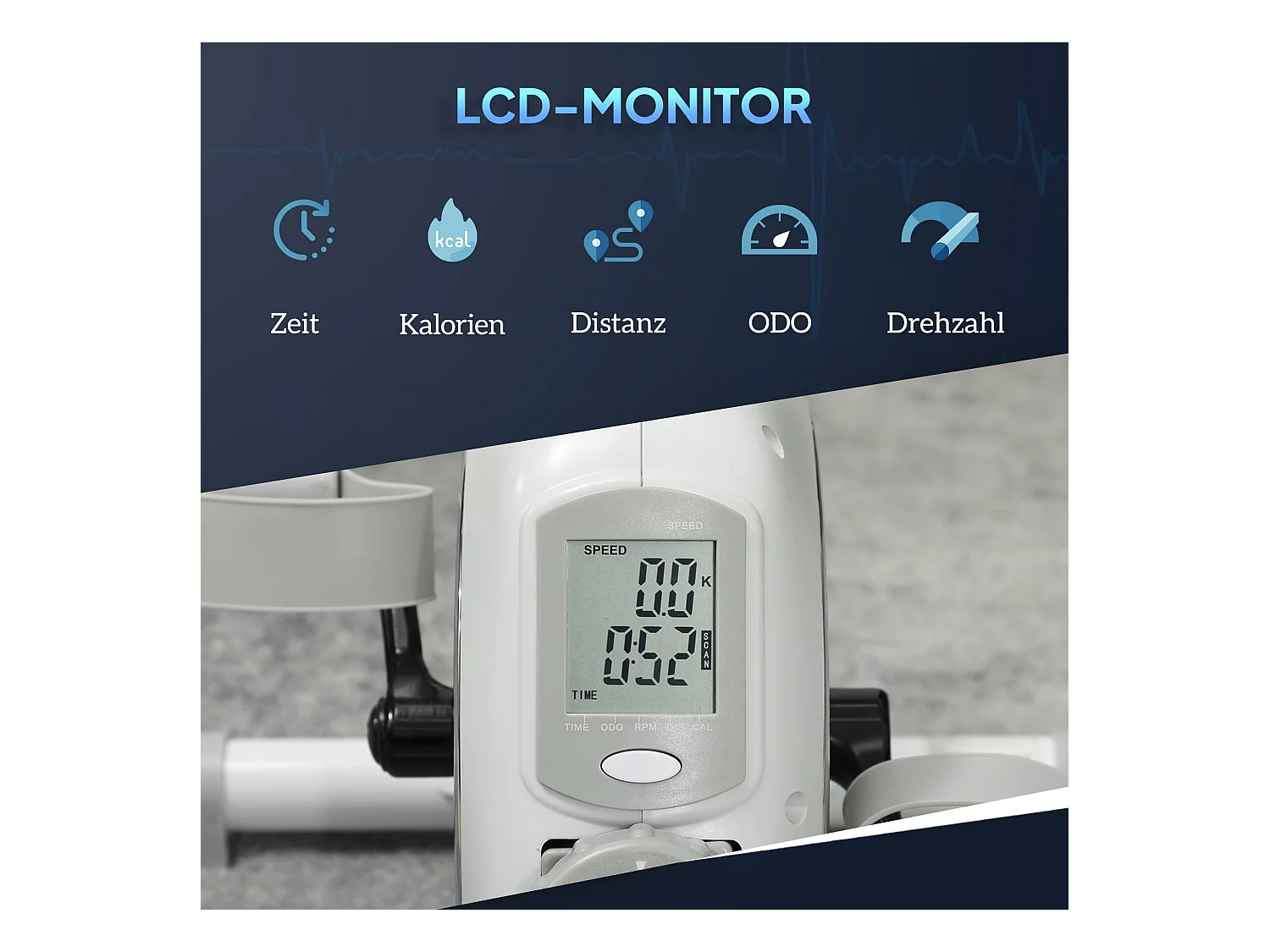 Vélo d'exercice mini pédalier avec résistance magnétique 8 niveaux, acier, blanc (48x43x31cm)