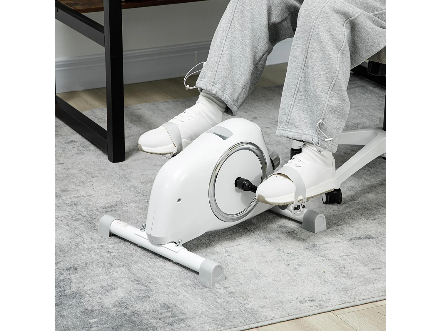 Vélo d'exercice mini pédalier avec résistance magnétique 8 niveaux, acier, blanc (48x43x31cm)