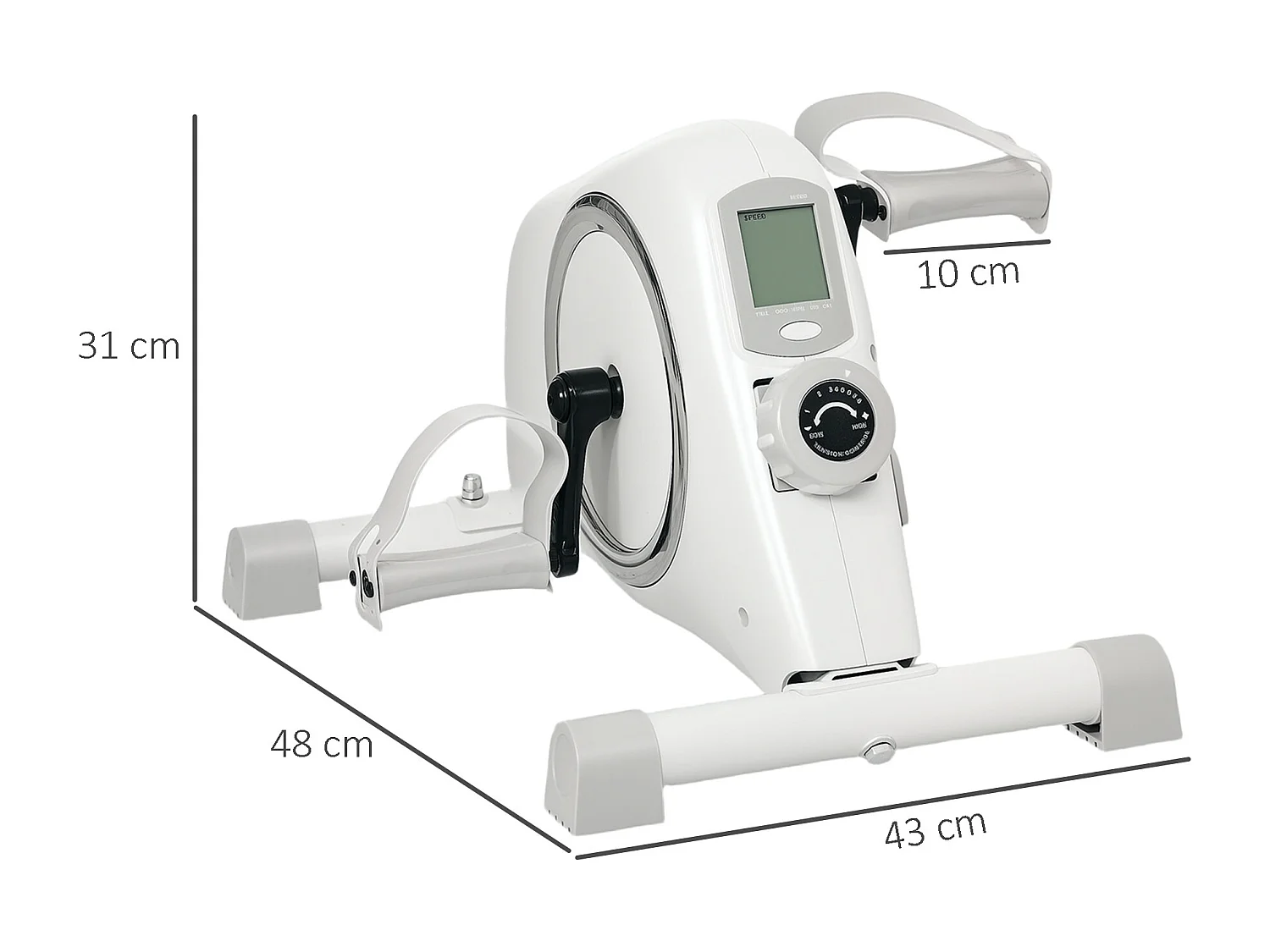 Vélo d'exercice mini pédalier avec résistance magnétique 8 niveaux, acier, blanc (48x43x31cm)