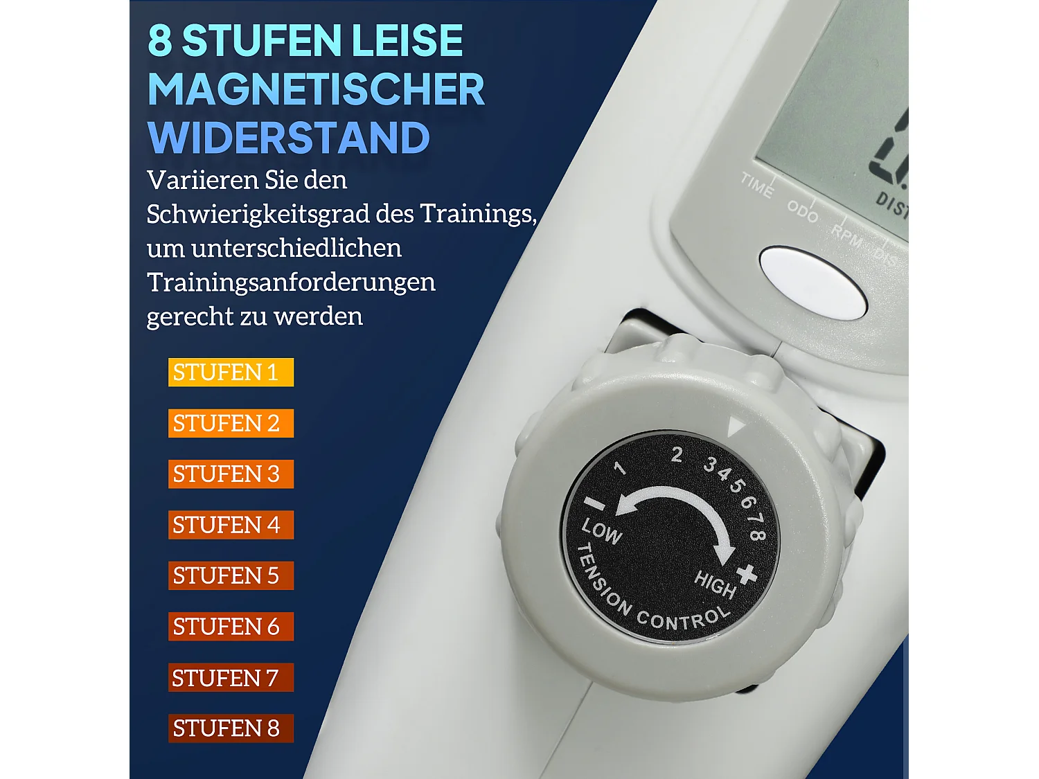 Vélo d'exercice mini pédalier avec résistance magnétique 8 niveaux, acier, blanc (48x43x31cm)