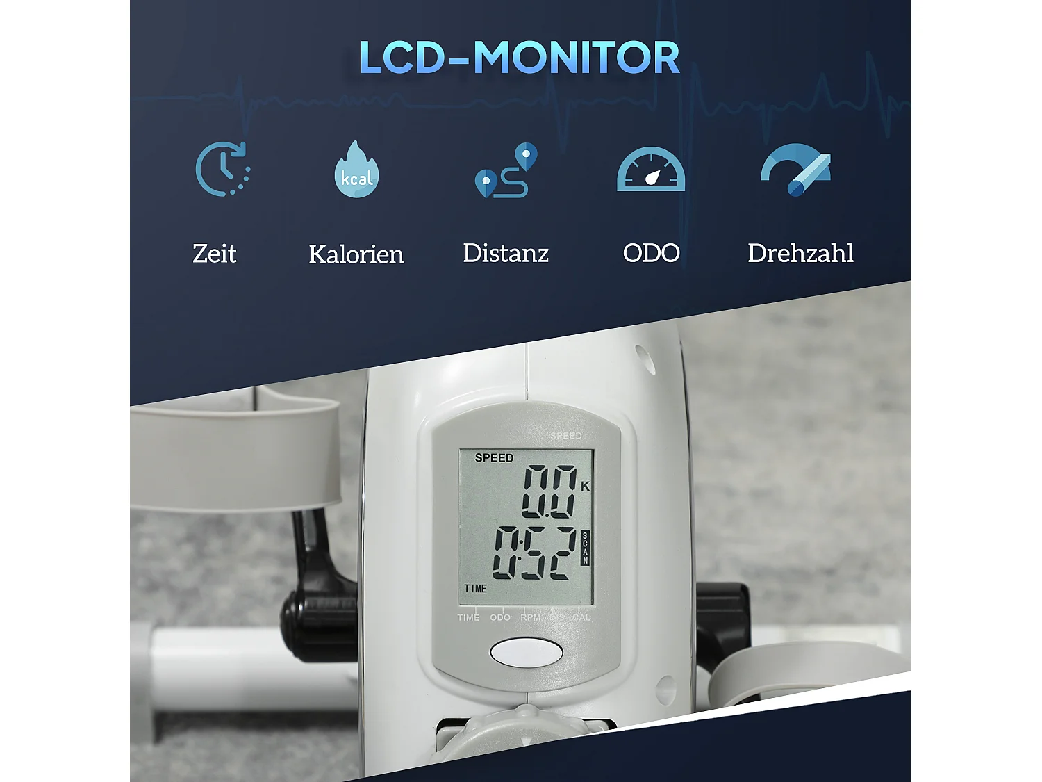 Vélo d'exercice mini pédalier avec résistance magnétique 8 niveaux, acier, blanc (48x43x31cm)