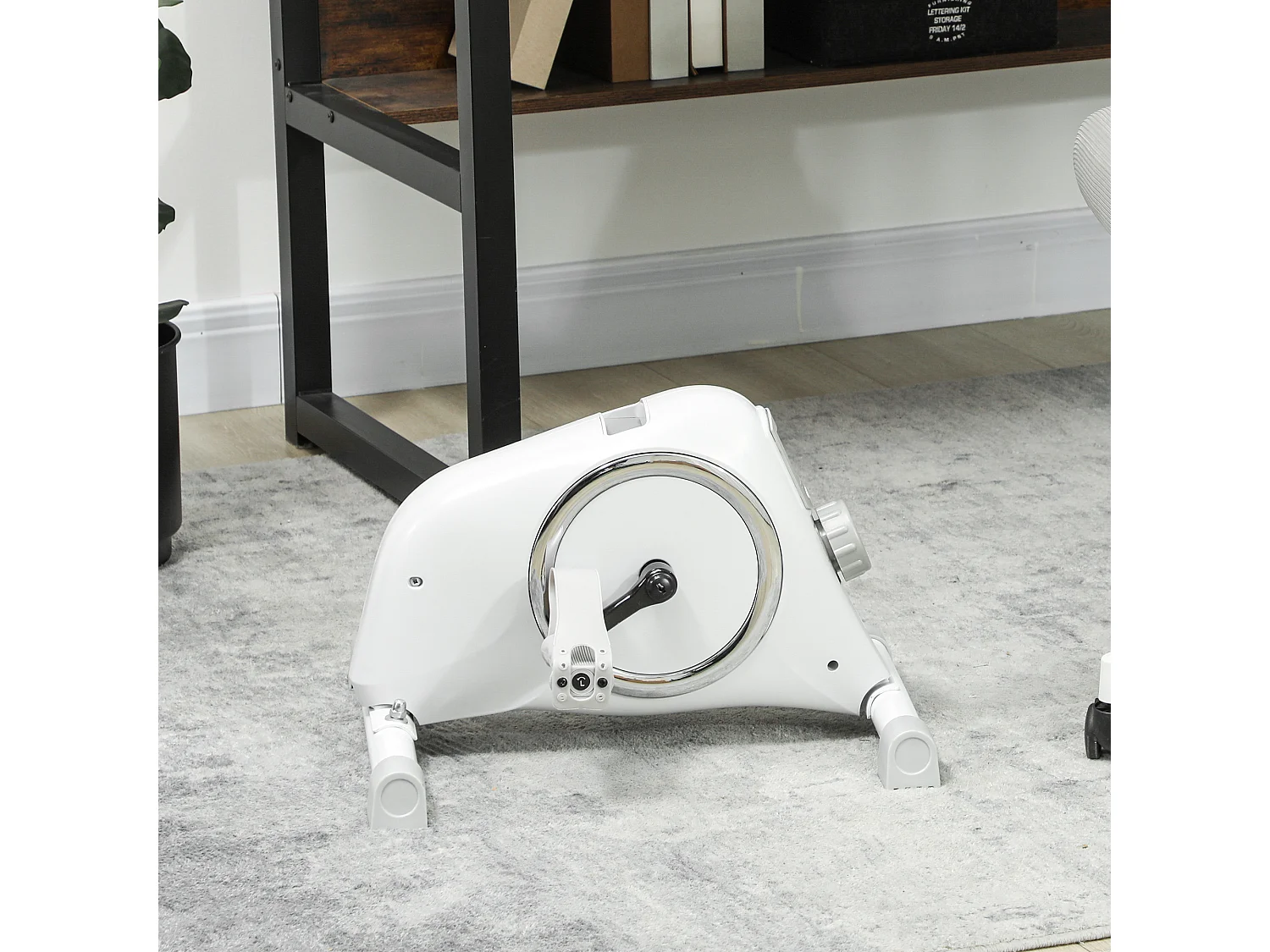 Vélo d'exercice mini pédalier avec résistance magnétique 8 niveaux, acier, blanc (48x43x31cm)