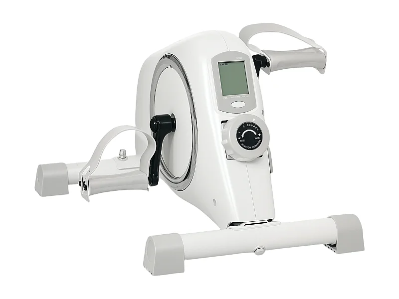 Vélo d'exercice mini pédalier avec résistance magnétique 8 niveaux, acier, blanc (48x43x31cm)