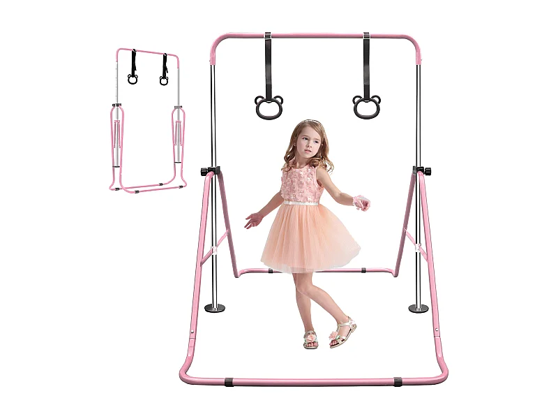 Uitschuifbare gymnastiekstang voor kinderen, in hoogte verstelbaar, opvouwbaar, staal, roze (145x100x130cm)