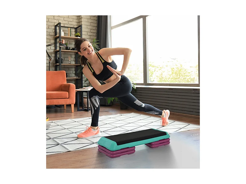 Stepper d'aérobic réglable en hauteur, antidérapant, PVC, noir (110x40x20cm)