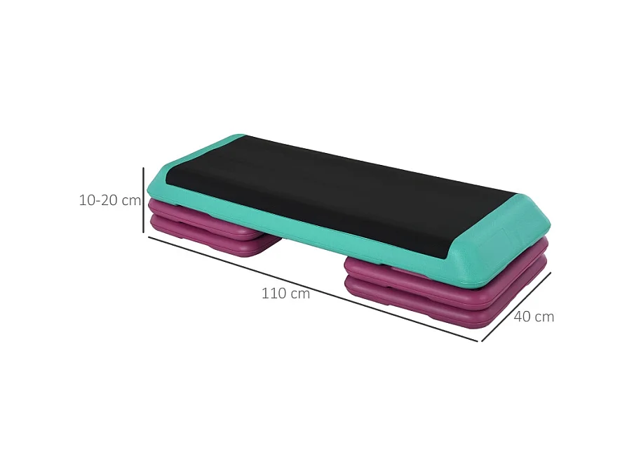 Stepper d'aérobic réglable en hauteur, antidérapant, PVC, noir (110x40x20cm)