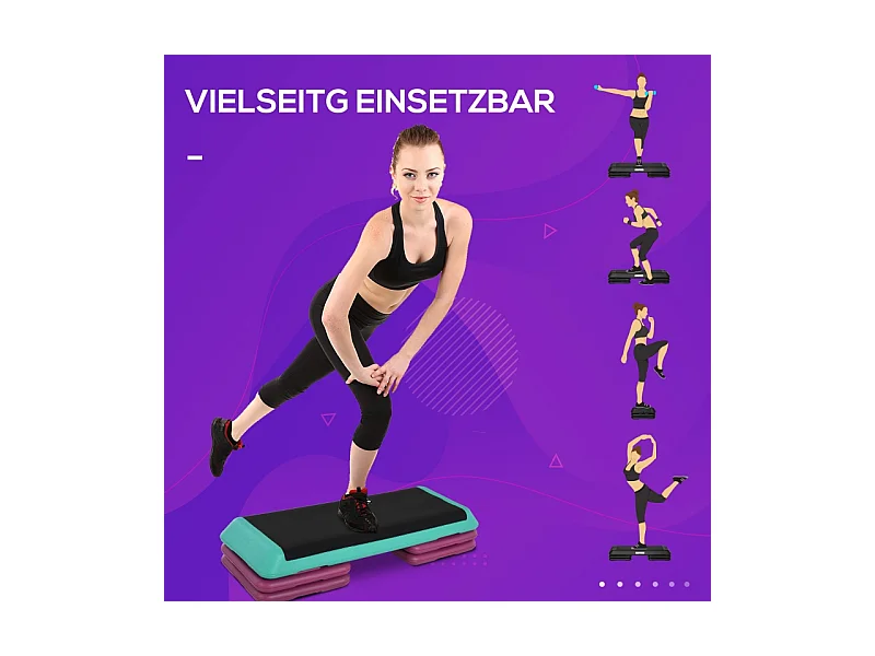 Stepper d'aérobic réglable en hauteur, antidérapant, PVC, noir (110x40x20cm)