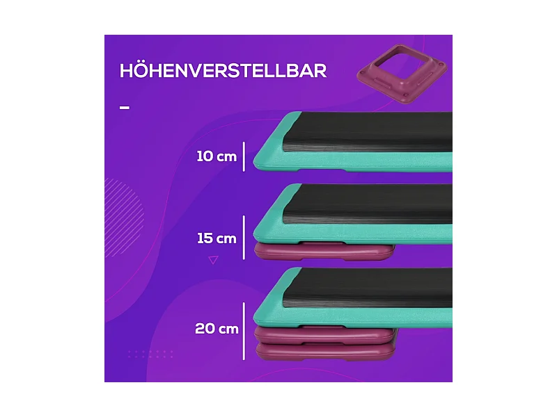 Stepper d'aérobic réglable en hauteur, antidérapant, PVC, noir (110x40x20cm)