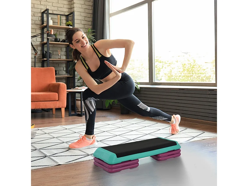 Stepper d'aérobic réglable en hauteur, antidérapant, PVC, noir (110x40x20cm)