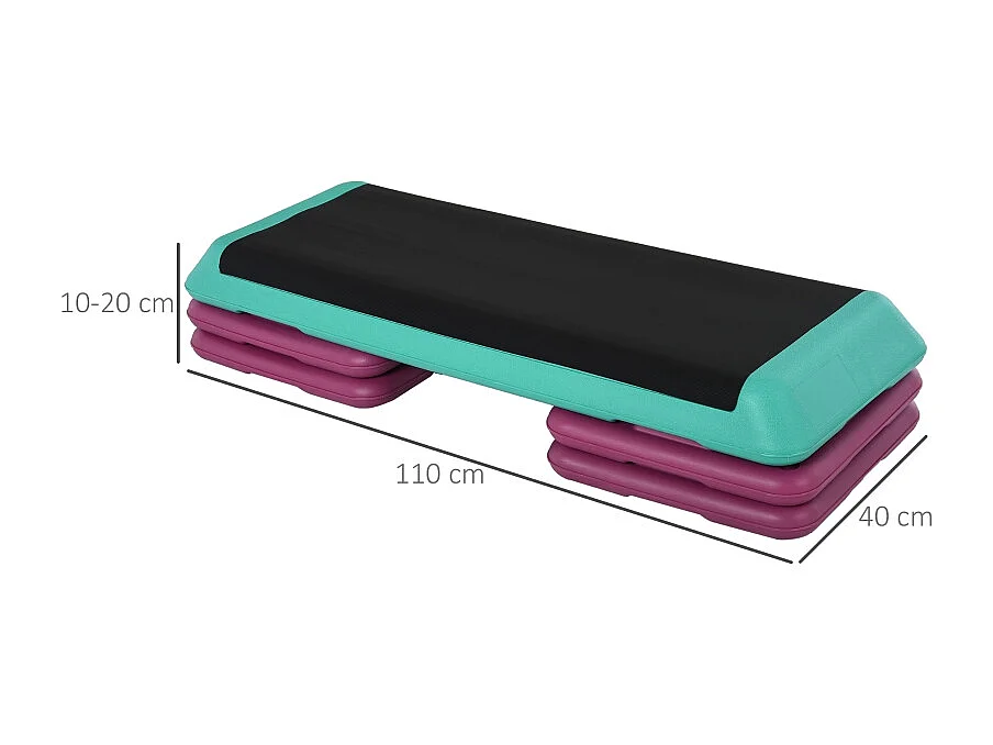 Stepper d'aérobic réglable en hauteur, antidérapant, PVC, noir (110x40x20cm)