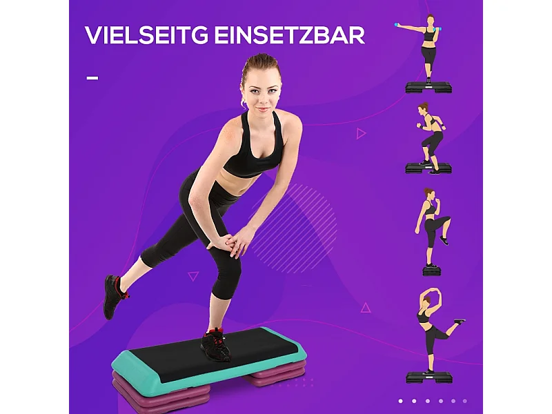 Stepper d'aérobic réglable en hauteur, antidérapant, PVC, noir (110x40x20cm)