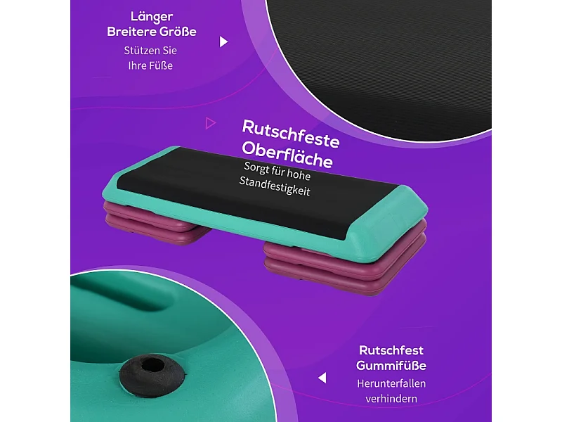 Stepper d'aérobic réglable en hauteur, antidérapant, PVC, noir (110x40x20cm)