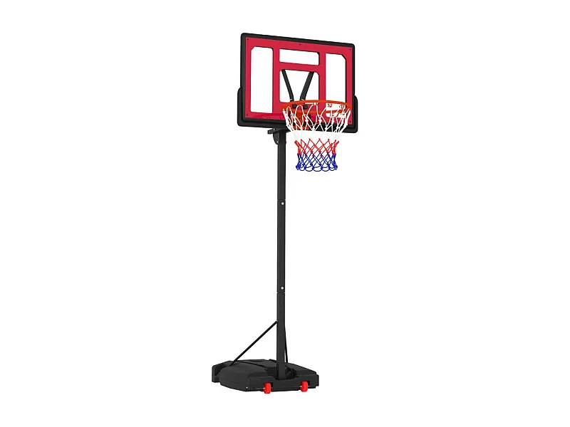 Verstelbare basketbalring voor kinderen, hoogte verstelbaar 200-260 cm, met wielen en verzwaarde voet, kunststof, rood (83x2x310 cm)