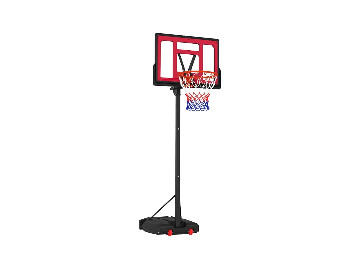 Panier de basket réglable pour enfants, hauteur ajustable 200-260 cm, avec roues et base lestée, plastique, rouge (83x2x310 cm)