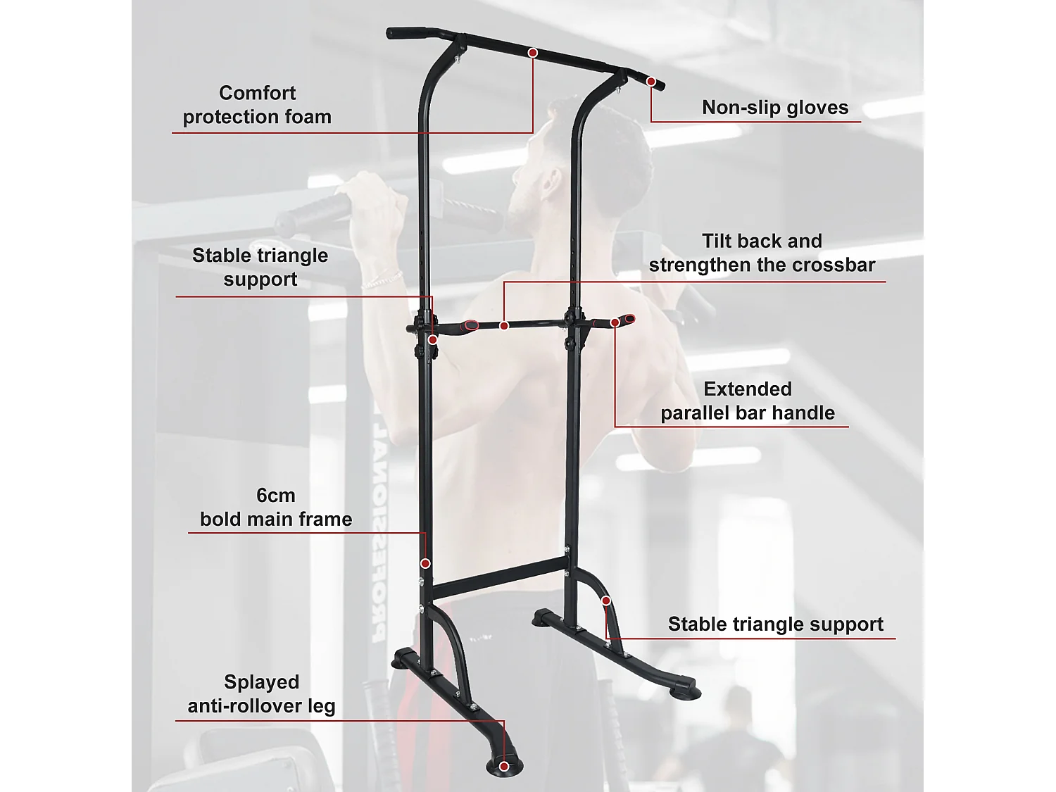 Station d'entraînement multifonction réglable en hauteur, barre de traction et dips, acier, noir (120x40x11 cm)
