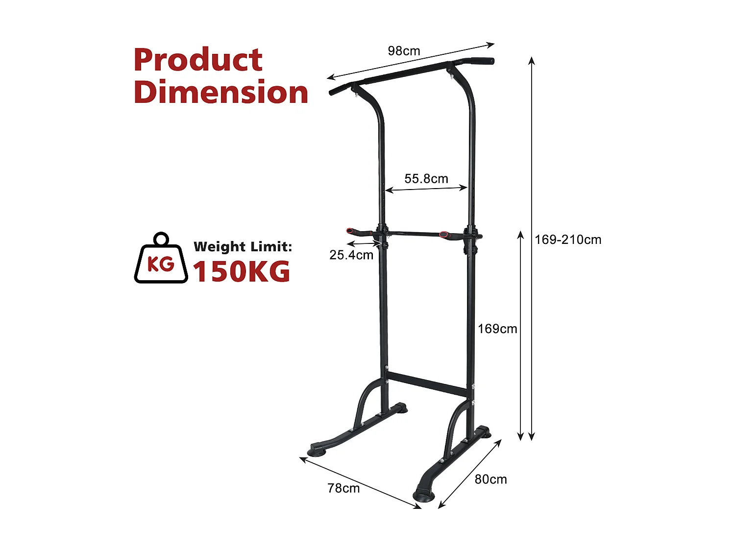 Station d'entraînement multifonction réglable en hauteur, barre de traction et dips, acier, noir (120x40x11 cm)