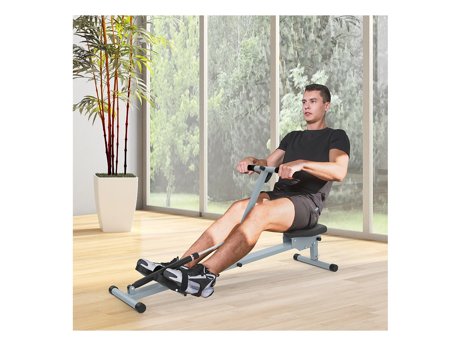 Rameur Réglable avec Affichage LCD, Acier et PVC, Gris (130x47.5x67 cm)