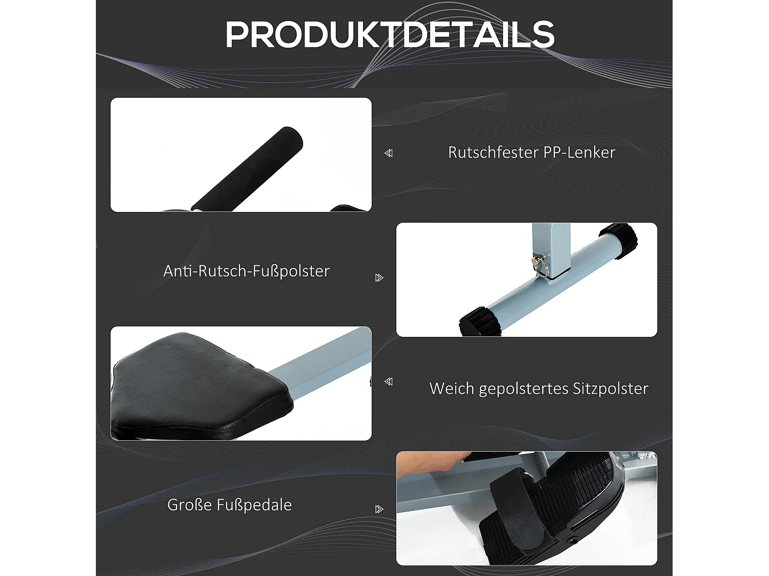 Rameur Réglable avec Affichage LCD, Acier et PVC, Gris (130x47.5x67 cm)