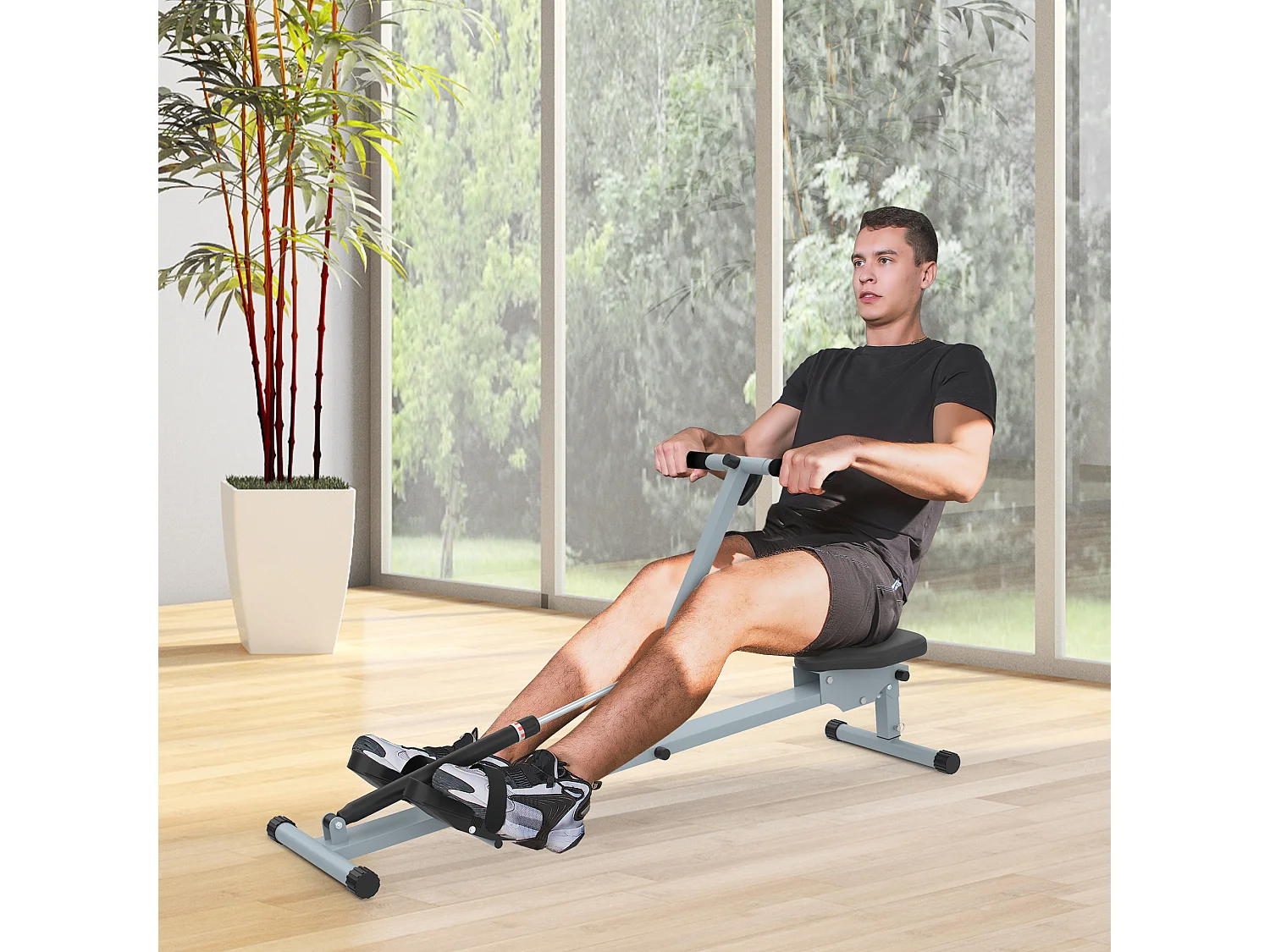 Rameur Réglable avec Affichage LCD, Acier et PVC, Gris (130x47.5x67 cm)