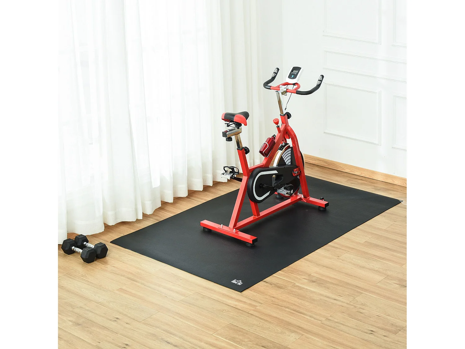 Tapis de protection pour équipement fitness, antidérapant et réducteur de bruit, PVC, noir (180x90x0.6cm)