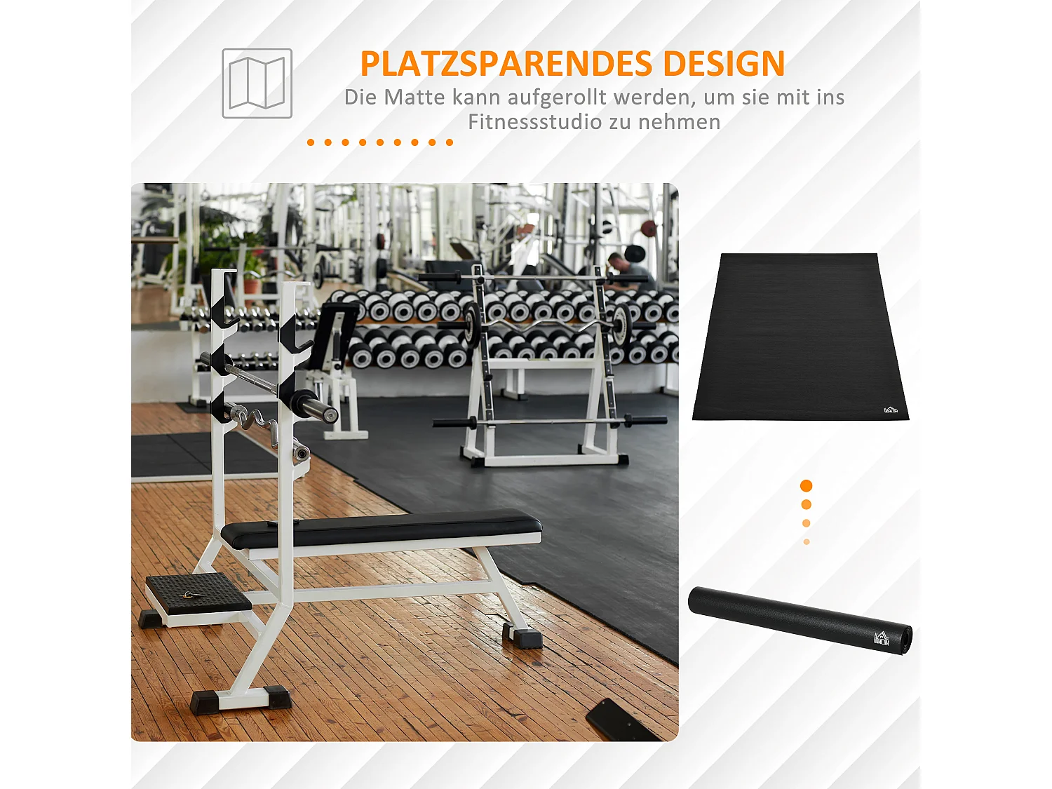 Tapis de protection pour équipement fitness, antidérapant et réducteur de bruit, PVC, noir (180x90x0.6cm)