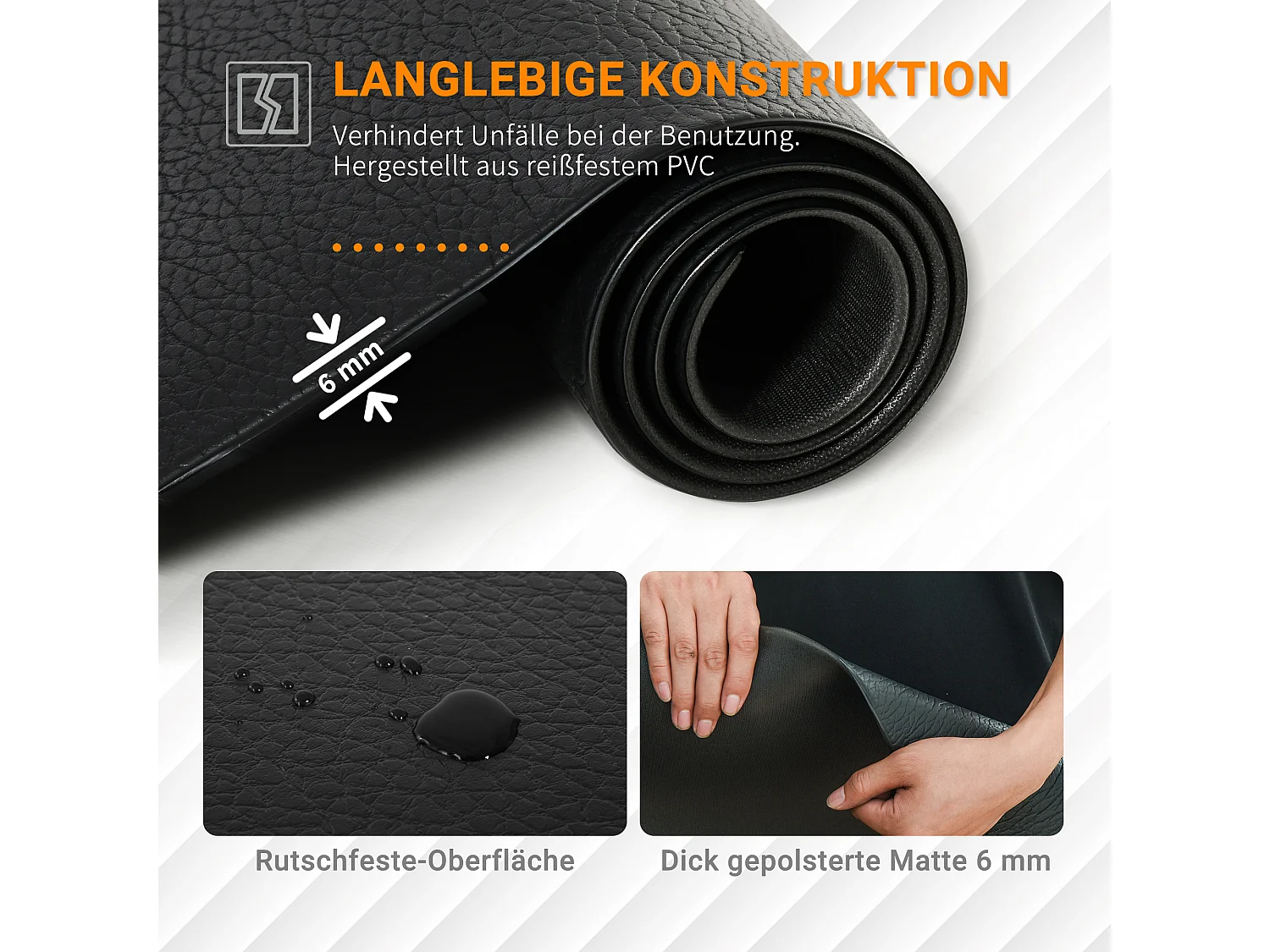 Tapis de protection pour équipement fitness, antidérapant et réducteur de bruit, PVC, noir (180x90x0.6cm)
