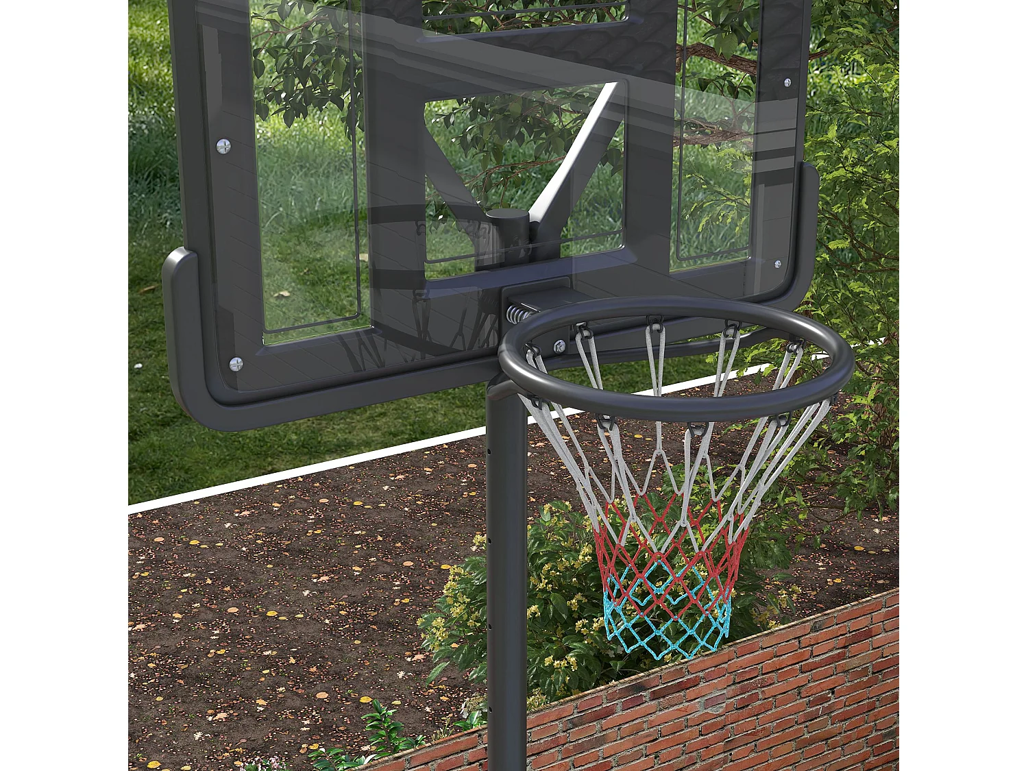 Panier de basket réglable 2-en-1, hauteur 230-305 cm, avec roues et support en acier, noir (90x60x370 cm)