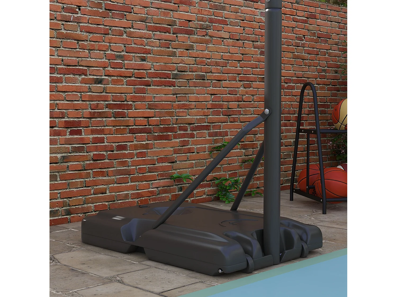 Panier de basket réglable 2-en-1, hauteur 230-305 cm, avec roues et support en acier, noir (90x60x370 cm)