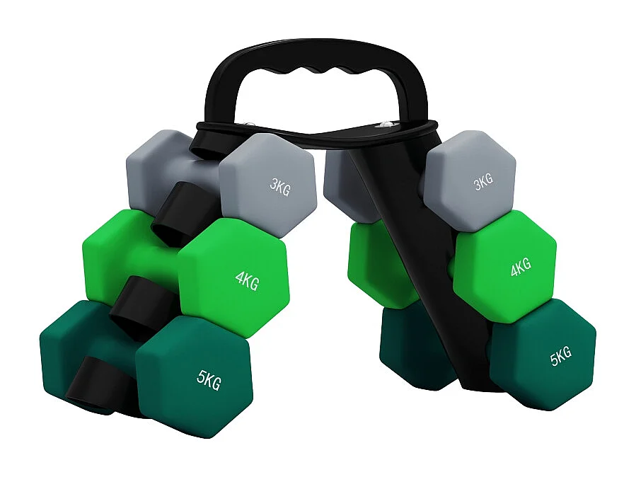 Set d'haltères hexagonales, 6 pièces avec support, métal, multicolore (42x10x30 cm)