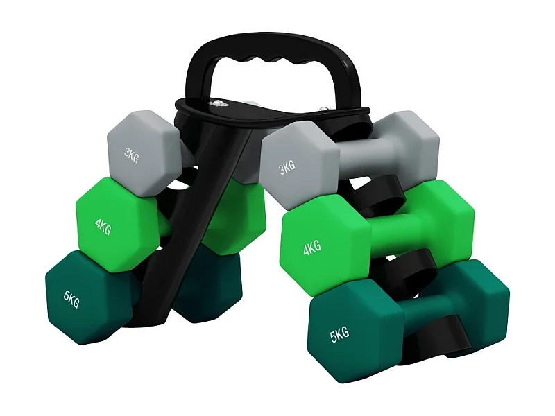 Set d'haltères hexagonales, 6 pièces avec support, métal, multicolore (42x10x30 cm)