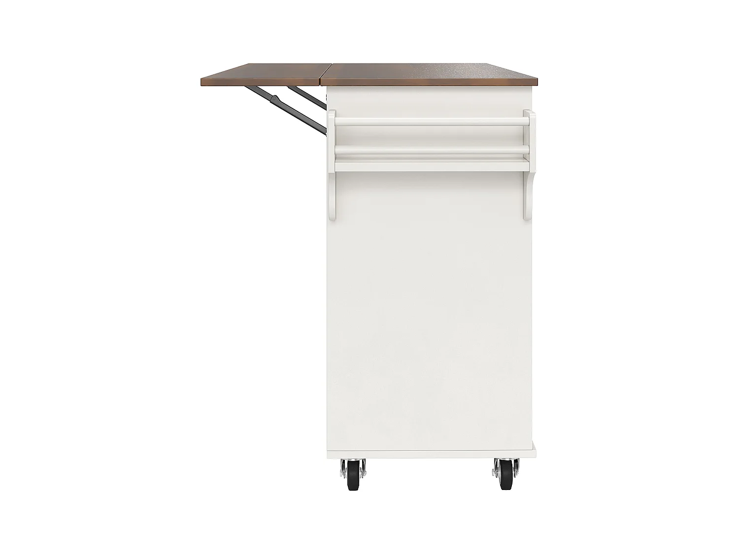 Chariot de cuisine à portes rayées diagonales, avec tablette pliante, étagères réglables et porte-épices, MDF, blanc (107x40x93cm)