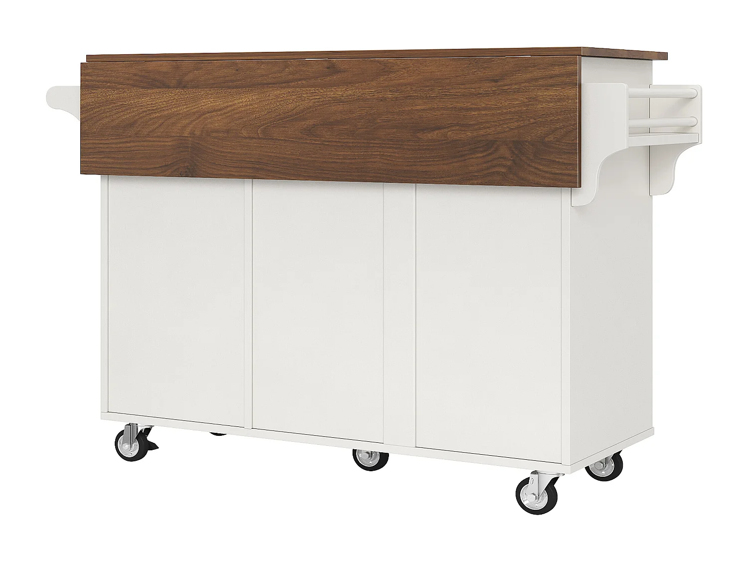 Keukentrolley met diagonaal gestreepte deuren, met uitklapbare plank, verstelbare planken en kruidenrek, MDF, wit (107x40x93cm)