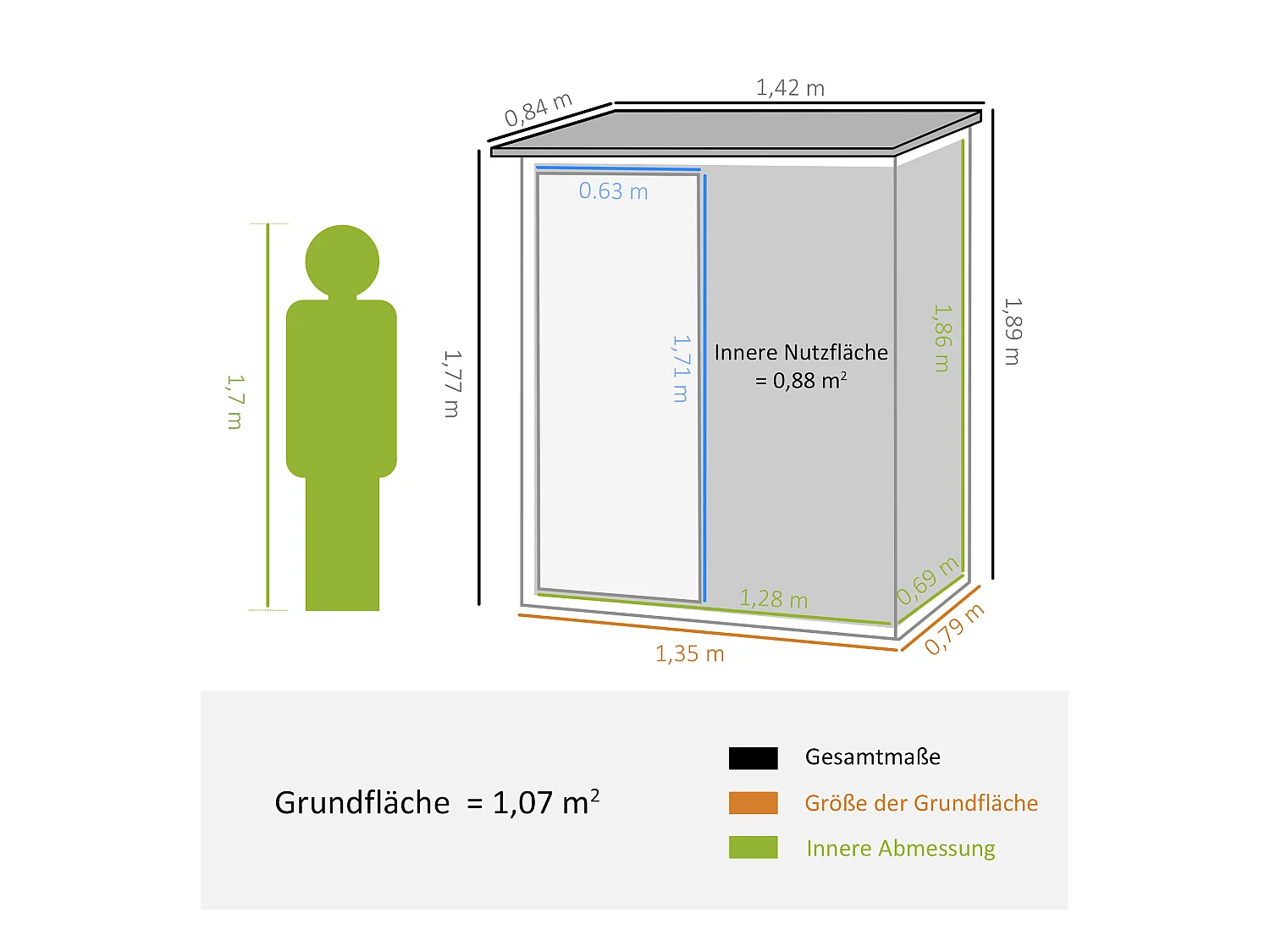 Abri de jardin métallique avec porte, résistant aux intempéries, acier, vert (142x84x189cm)