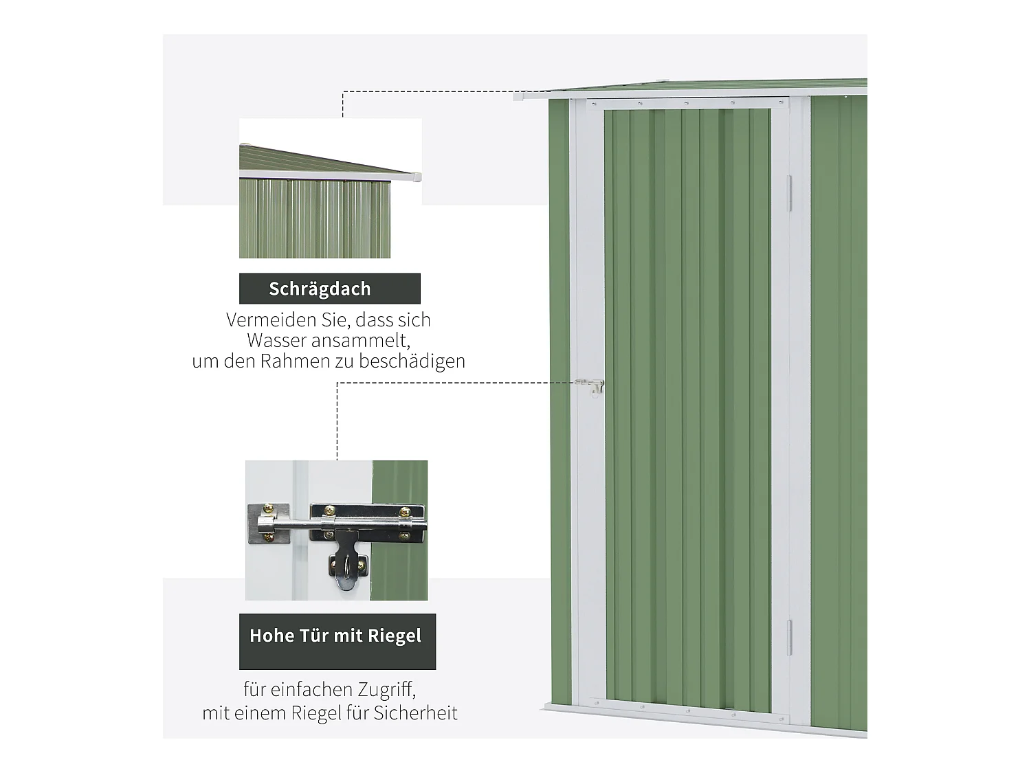 Abri de jardin métallique avec porte, résistant aux intempéries, acier, vert (142x84x189cm)