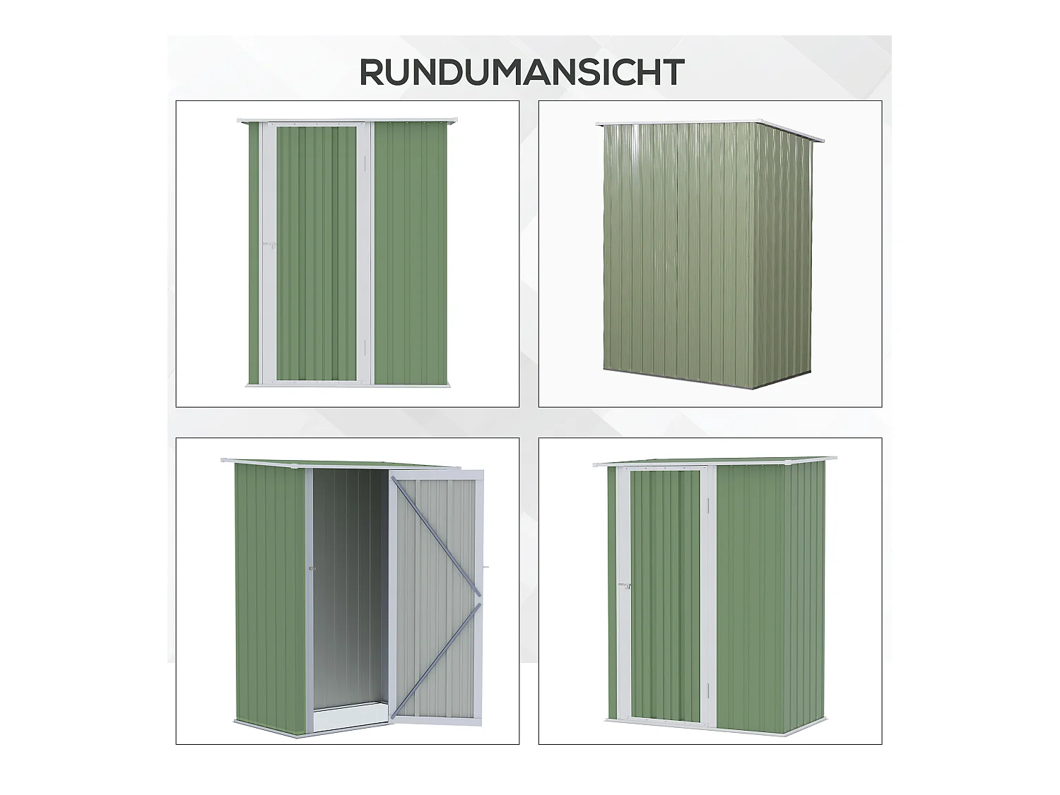 Abri de jardin métallique avec porte, résistant aux intempéries, acier, vert (142x84x189cm)